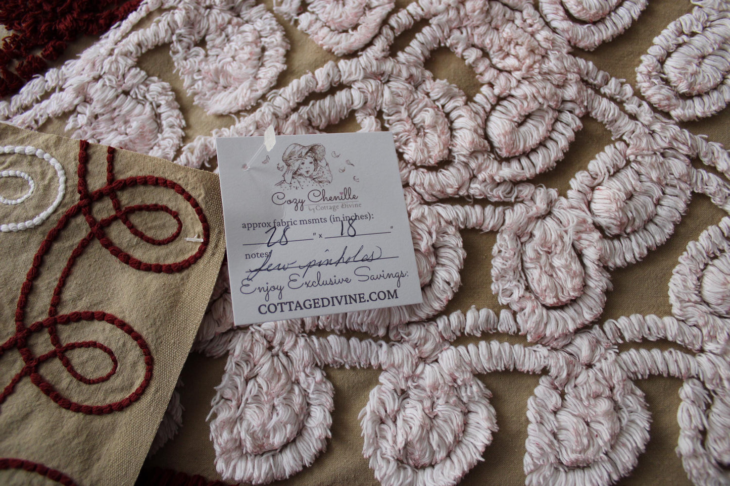 cinnamon swirl vintage chenille fabric: plush boho sewing material, quality 18" x 28" cotton