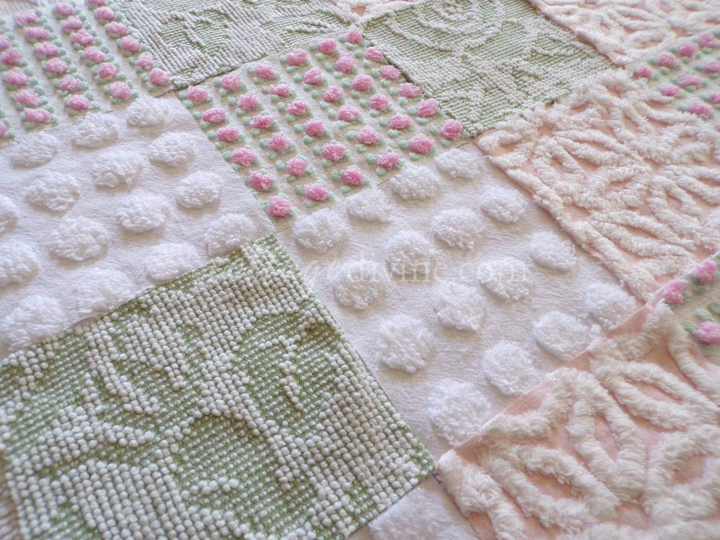 Spring Blossoms Vintage Quilt Squares Kit from Chenille Bedspread Fabrics, 6" Blocks, Qty 16