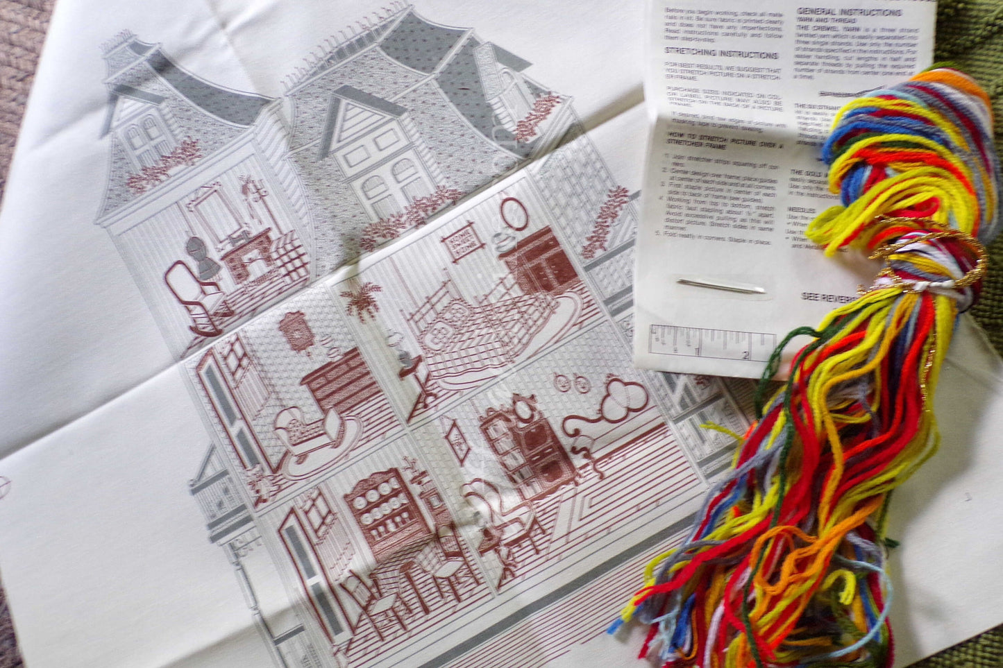Cozy Victorian Doll House Crewel Stitchery Kit, Rare Paragon Needlecraft Vintage Embroidery 0939 Dollhouse, OPEN Pkg, Georgia Ball