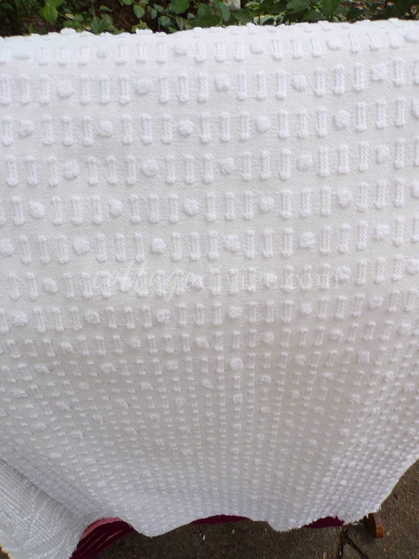 vintage white chenille fabric: dainty dot dash design, 18" x 24" piece