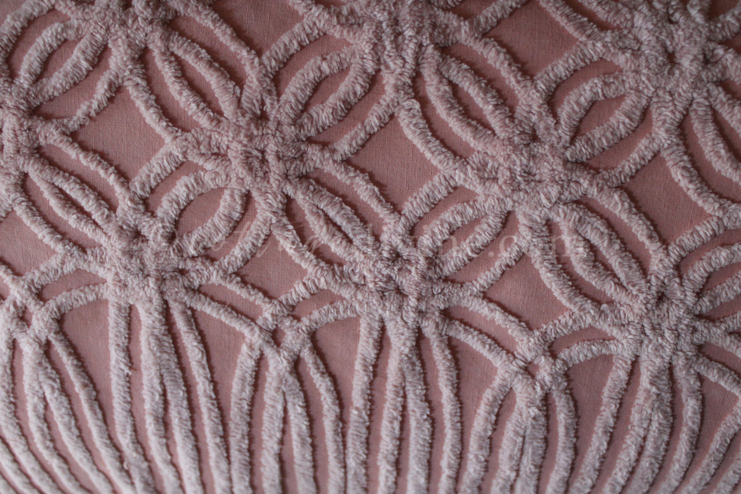 Beautiful Rosy Vintage Chenille Fabric Piece, 24" x 25" inches, Old Fashioned Wedding Rings & Cathedral Stripes