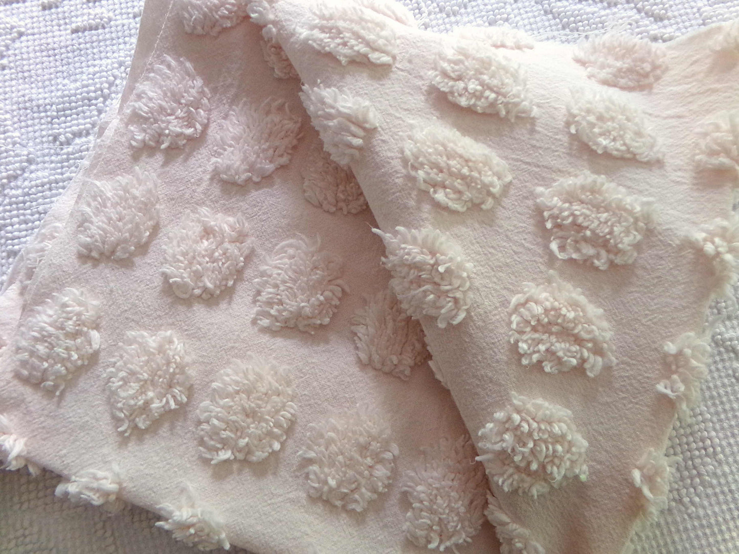 Fluffy Jumbo Coin Pops Vintage Chenille Quilt Fabric, Radiant Blush, 18" x 34" Piece, Lovely in Handmade Quilts