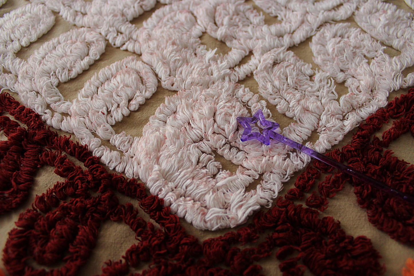 cinnamon swirl vintage chenille fabric: plush boho sewing material, quality 18" x 28" cotton