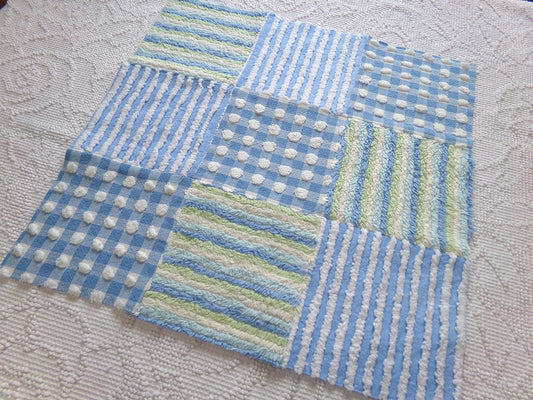 Coastal Chic Patchwork Vintage Chenille Craft Panel - 16" square fabric perfect for Pillows, Quilting & Home Decor Projects