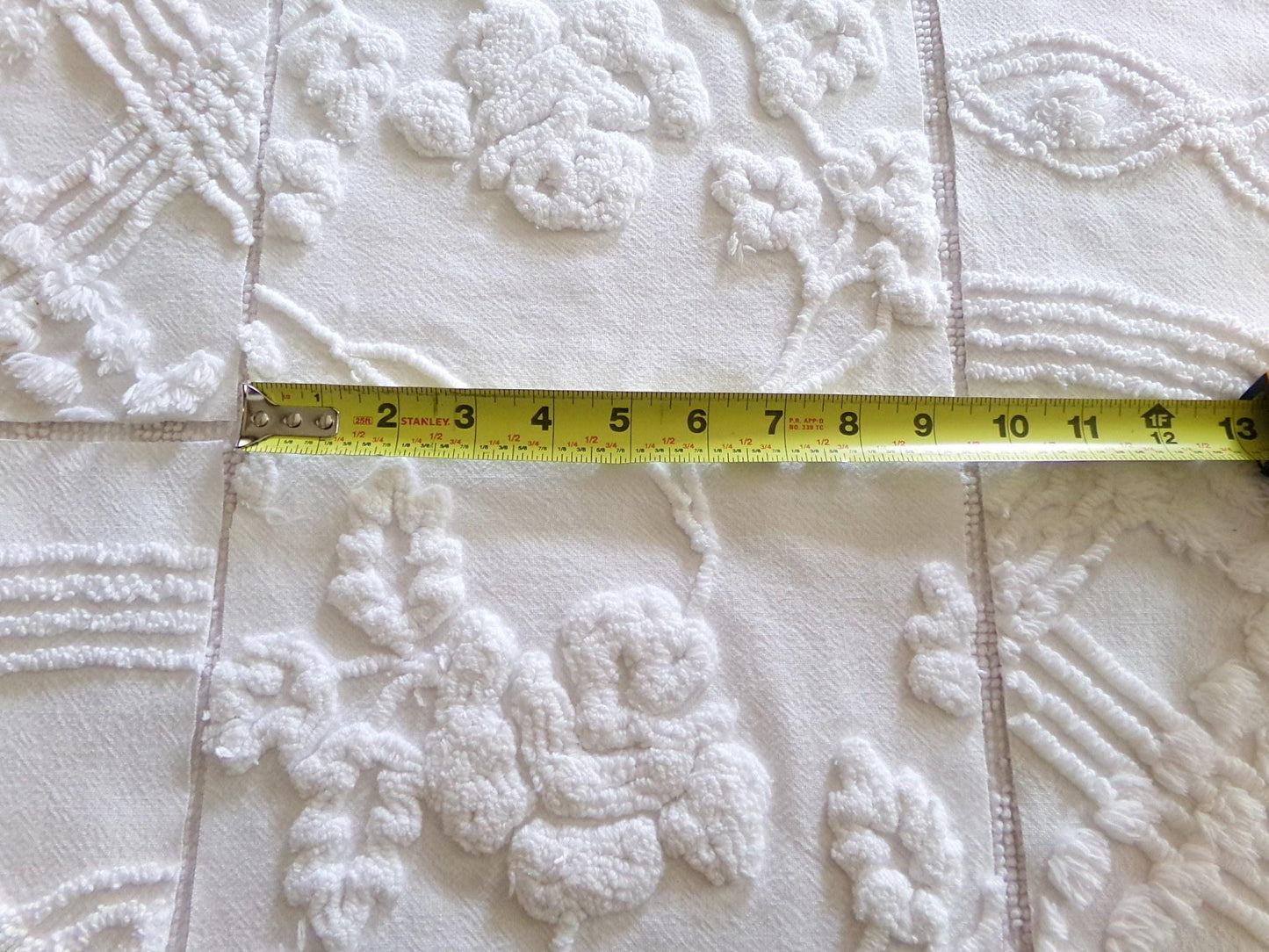 vintage rose 9.5" chenille fabric squares, set of 6 white quilt blocks, elegant ivy & geometric prints for sewing, crafts
