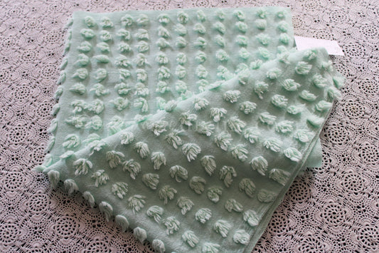 Puffy Seafoam Green Pops Vintage Chenille Fabric, 20" x 24" inch piece, Bouncy Popcorn Tufts