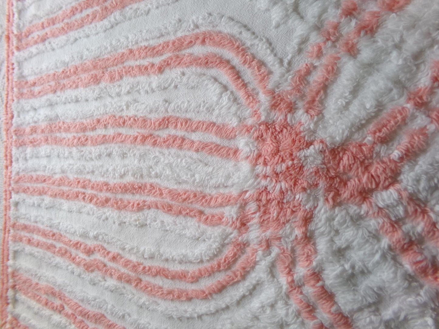 vintage chenille fabric in peachy white geometric design, 22" x 24" piece of lightweight cotton sewing & quilt material