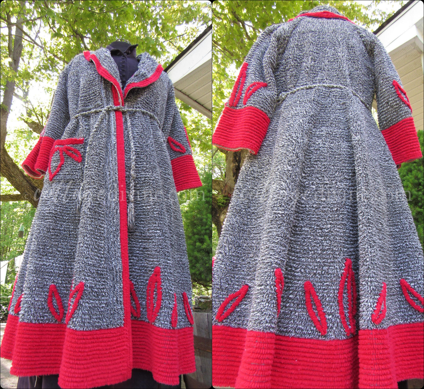 Salt & Pepper Siren Vintage Chenille Robe, Red Hot Statement Bathrobe with Kimono Sleeves, XS, Rare Petite Size