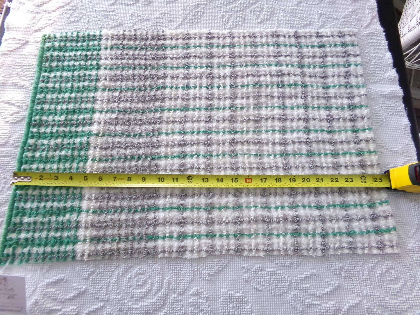 Plaid Vintage Chenille Fabric, Kelly Green & Dove Grey, 17" x 24" inch Piece for Sewing, Crafts, Quilting