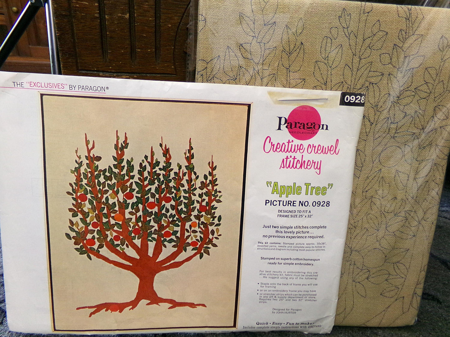 APPLE TREE Stitchery Kit Rare Vintage Paragon Creative Crewel Embroidery Hippie Wall Hanging Design #0928, by John Hurter