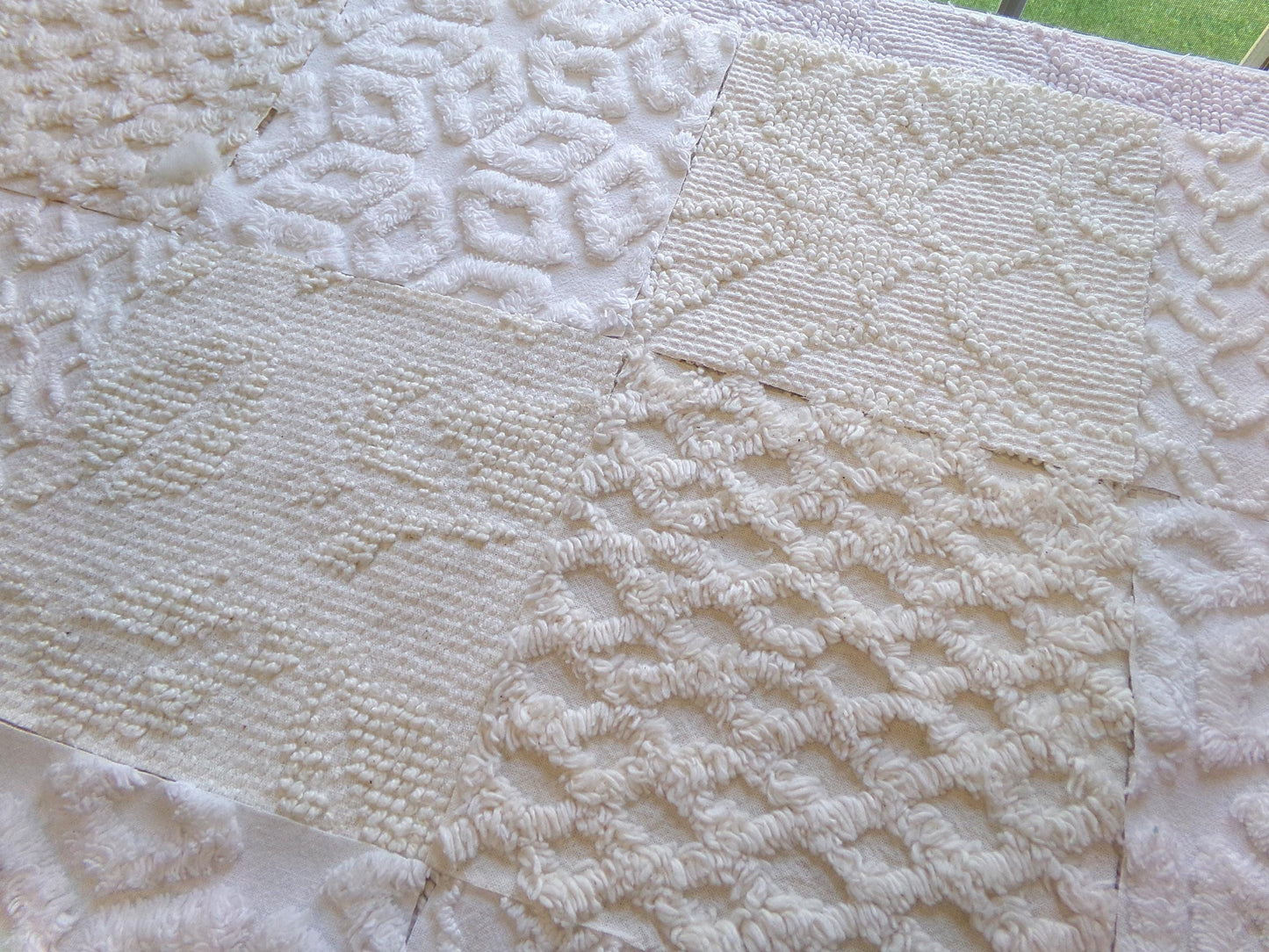 contemporary neutrals vintage chenille fabric squares, set of 16 natural 6" blocks for crafts, sewing