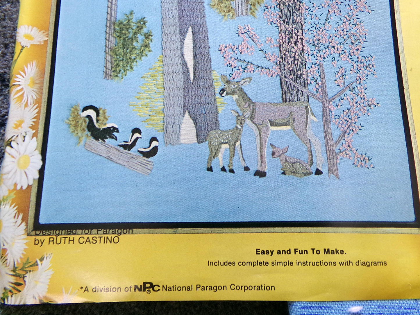 FOREST WILDLIFE Vintage Crewel Embroidery Kit 70s Hippie Wall Hanging, Paragon Needlecraft Stitchery, Kit# 0525, Design by Ruth Castino