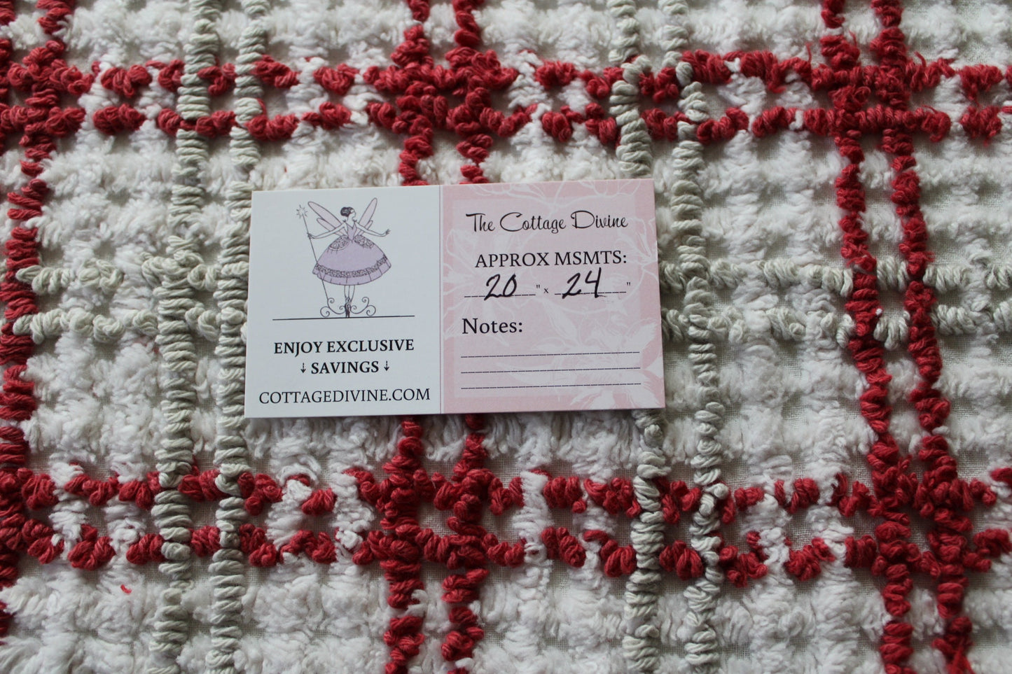 Chic Plaid Vintage Chenille Fabric, Maroon & Grey Needletufting on White Grid, 20" x 24" inch Piece, 100% Cotton