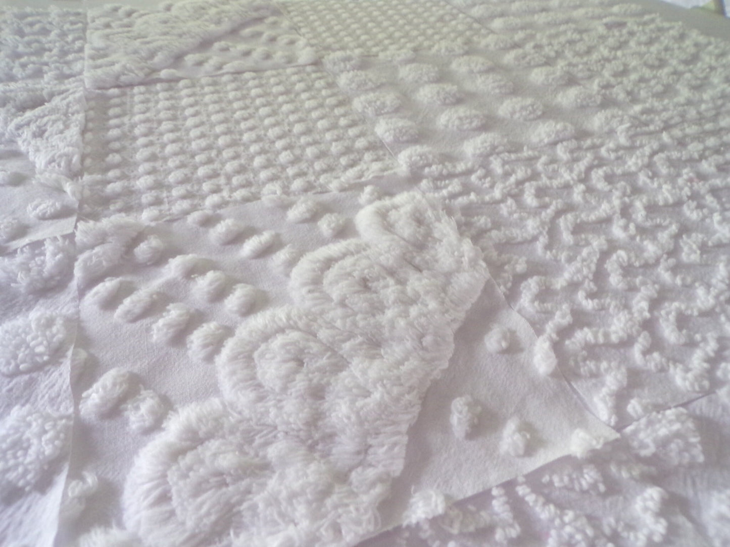 White Chenille Fabric Squares Set, "Let it Snow" 16 Vintage Quilt Blocks, 6" inch