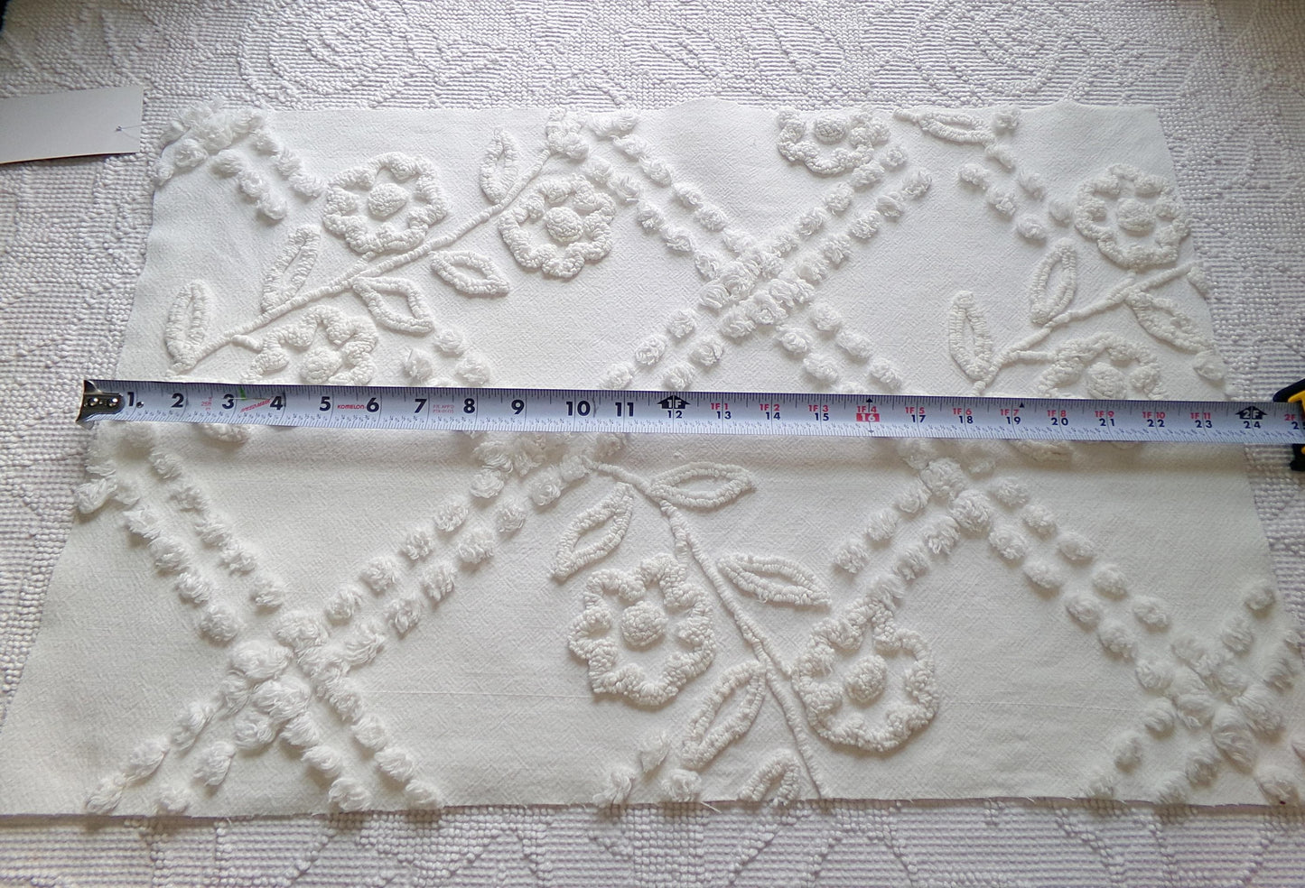 Elegant White Floral Chenille Fabric: Vintage Cottage Style 23" x 15" Cut Piece