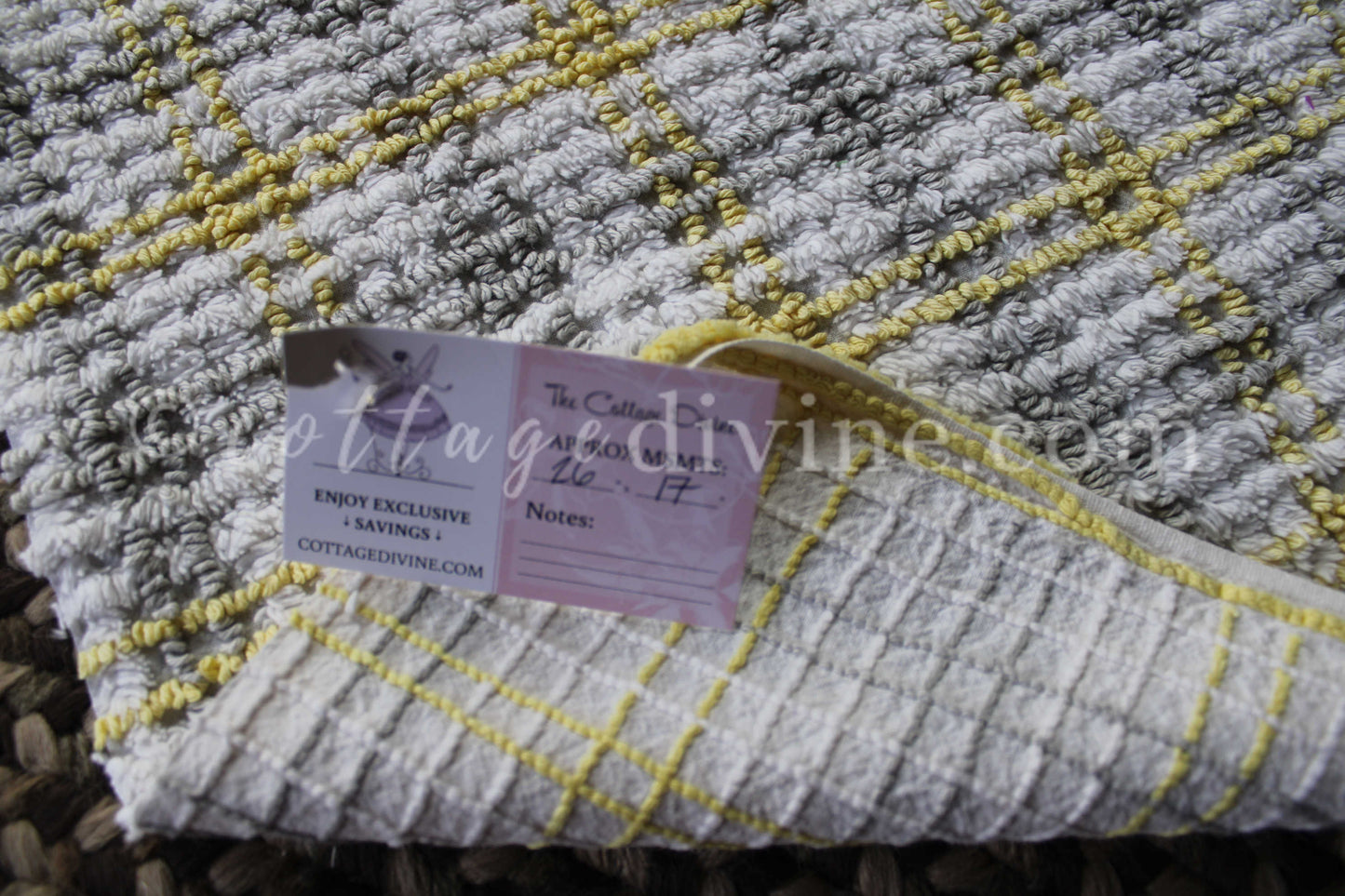 Stormy Grey, Sunny Yellow Plaid Vintage Chenille FABRIC PIECE, 17" x 26" inches, Cabin Crafts Texturized Contrast Needletufting