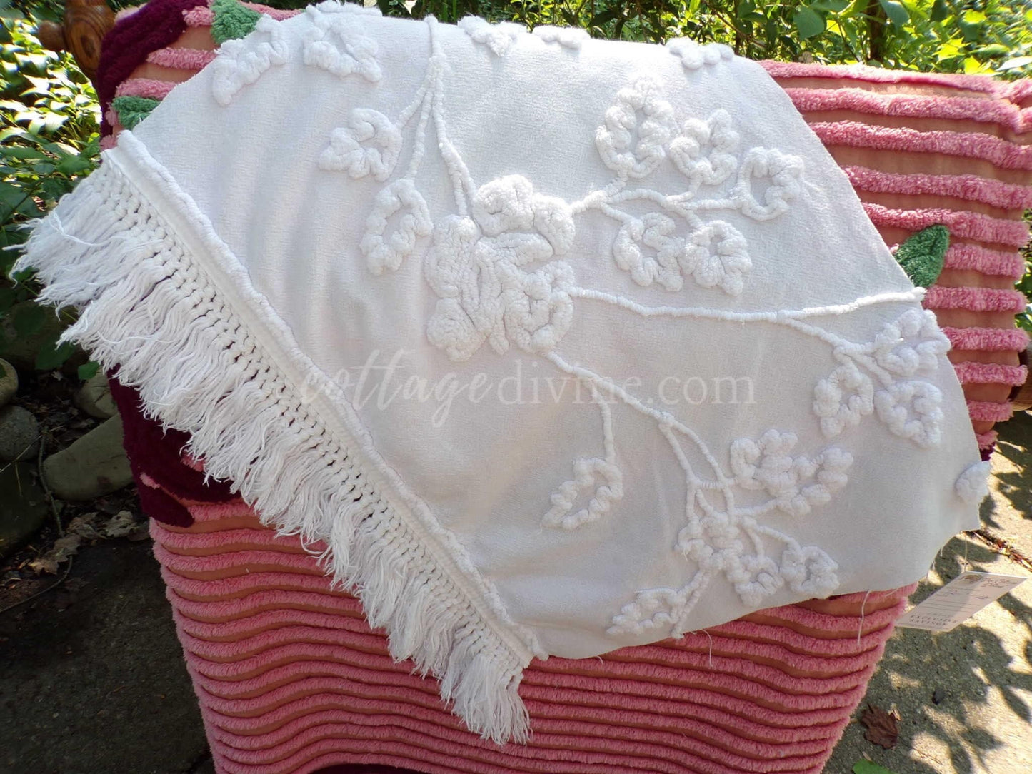 Lovely Ivy Rose Vintage Chenille Fabric Material, 12" x 20" inch Piece, for Fiber Arts, Small Pillow Covers, Crafts & Quilting