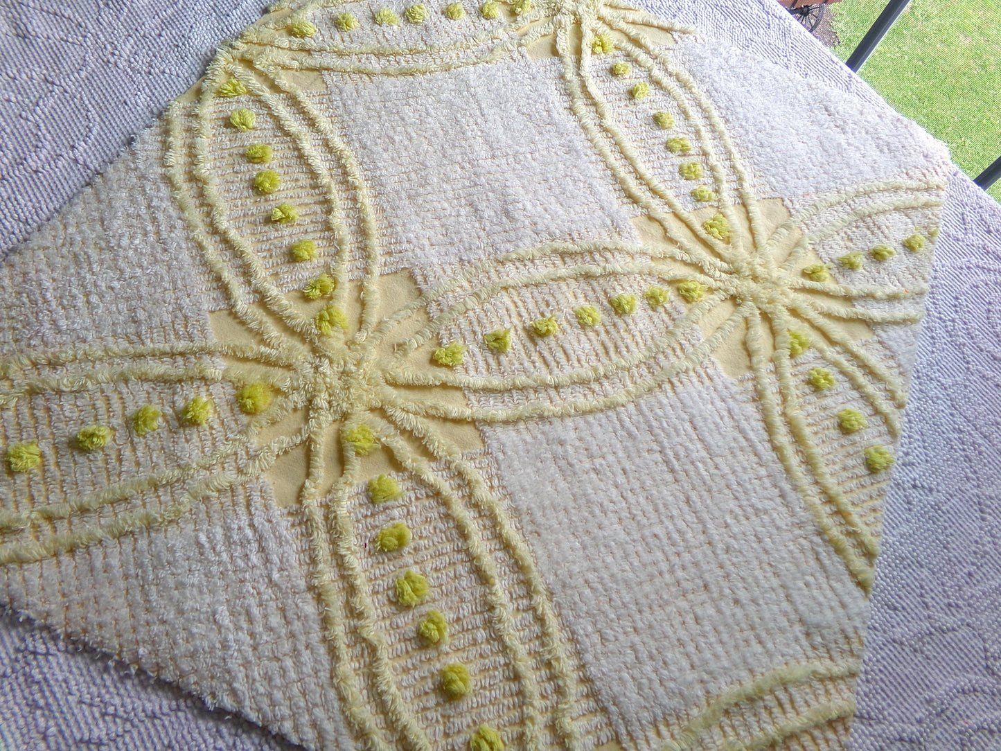 Starry Yellow Vintage Chenille Fabric: Retro Starburst Design 20" x 24" Cut Piece