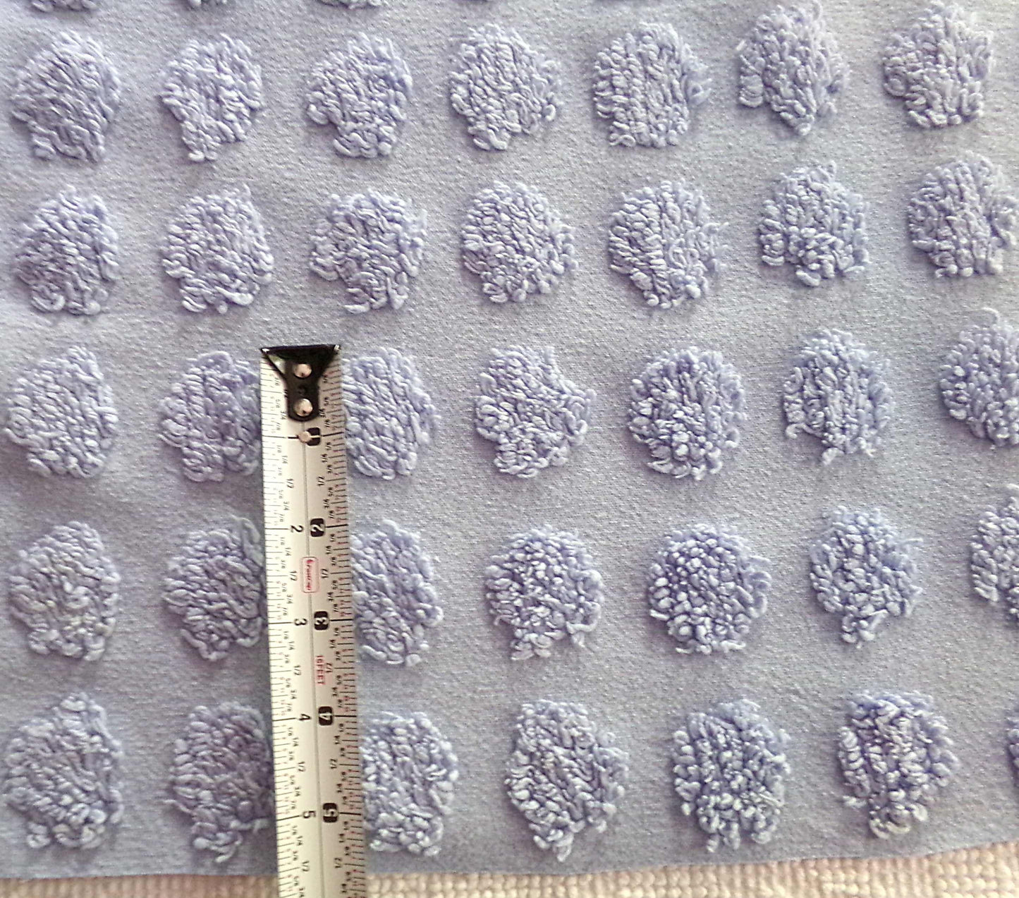 big blue coin pops chenille fabric, vintage style dots on serene blue cotton, 21" x 24" piece of sewing material for crafts & quilting