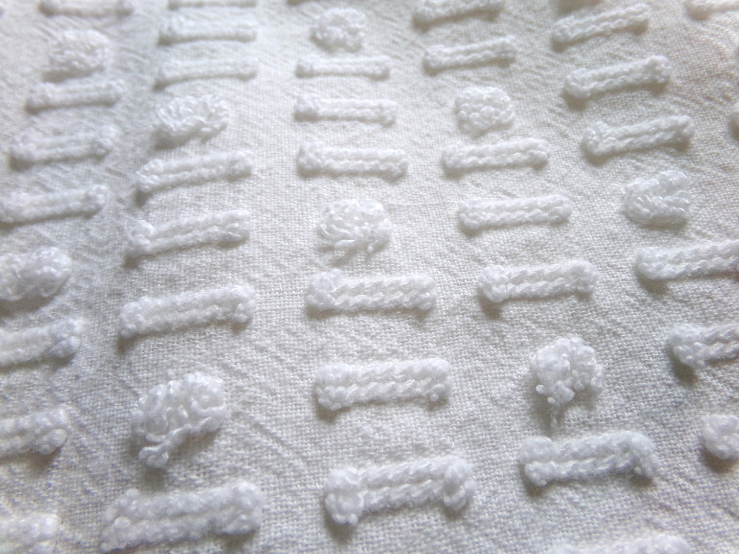 vintage white chenille fabric: dainty dot dash design, 18" x 24" piece