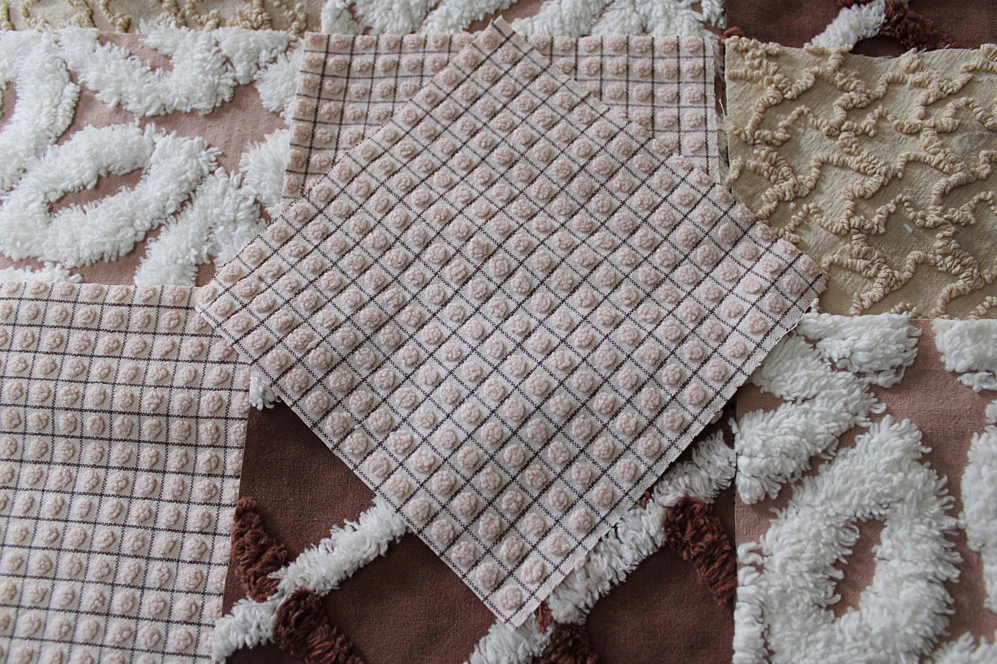boho browns chenille fabric squares, 16 vintage quilt blocks, 6" x 6" inches ea, great for hippie inspired craft projects