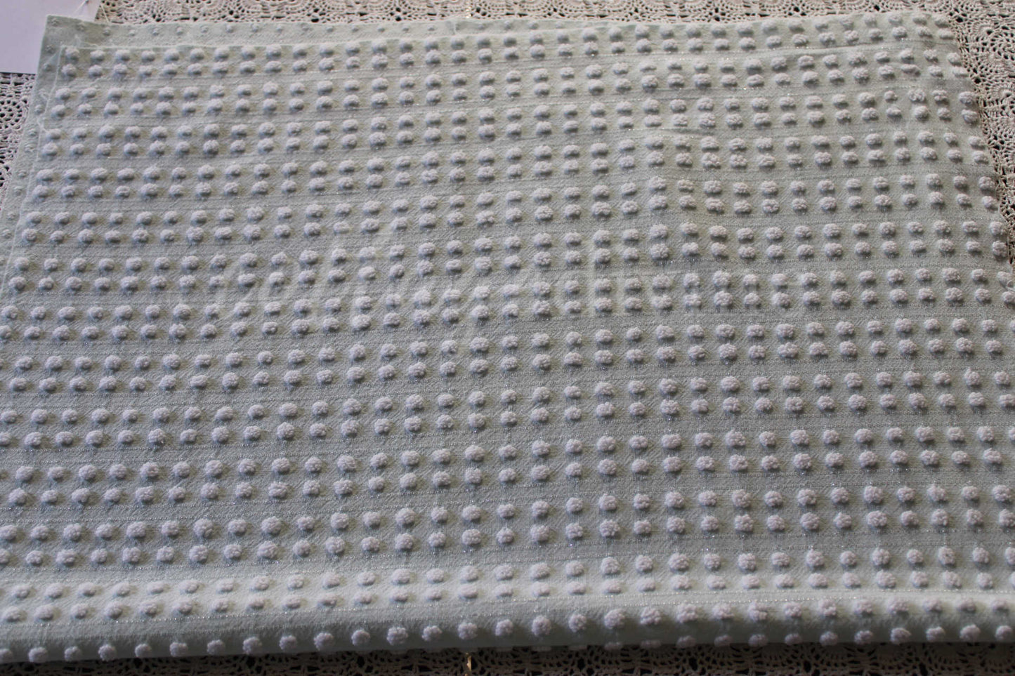 Pastel Aqua Shimmer Pop Vintage Chenille Fabric, 28" x 19" inch Piece, Versatile in Quilting & Craft Projects
