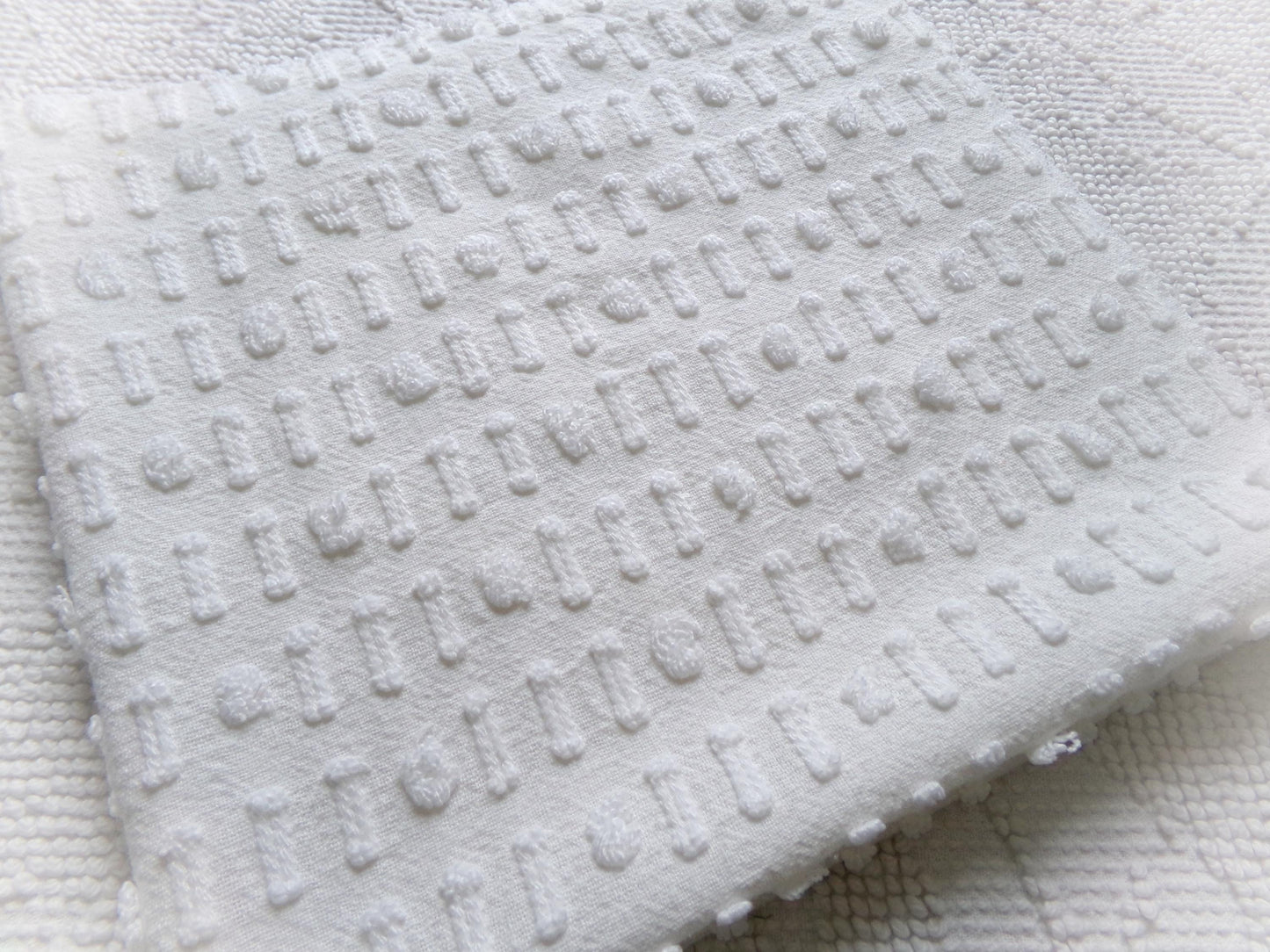 vintage white chenille fabric: dainty dot dash design, 18" x 24" piece