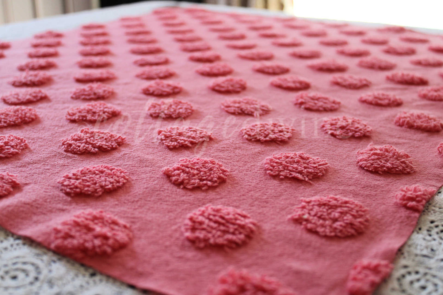 Jumbo Juicy Watermelon Pops Vintage Style Chenille Fabric, Wideset Coin Pop Design, 22" x 27" inch piece