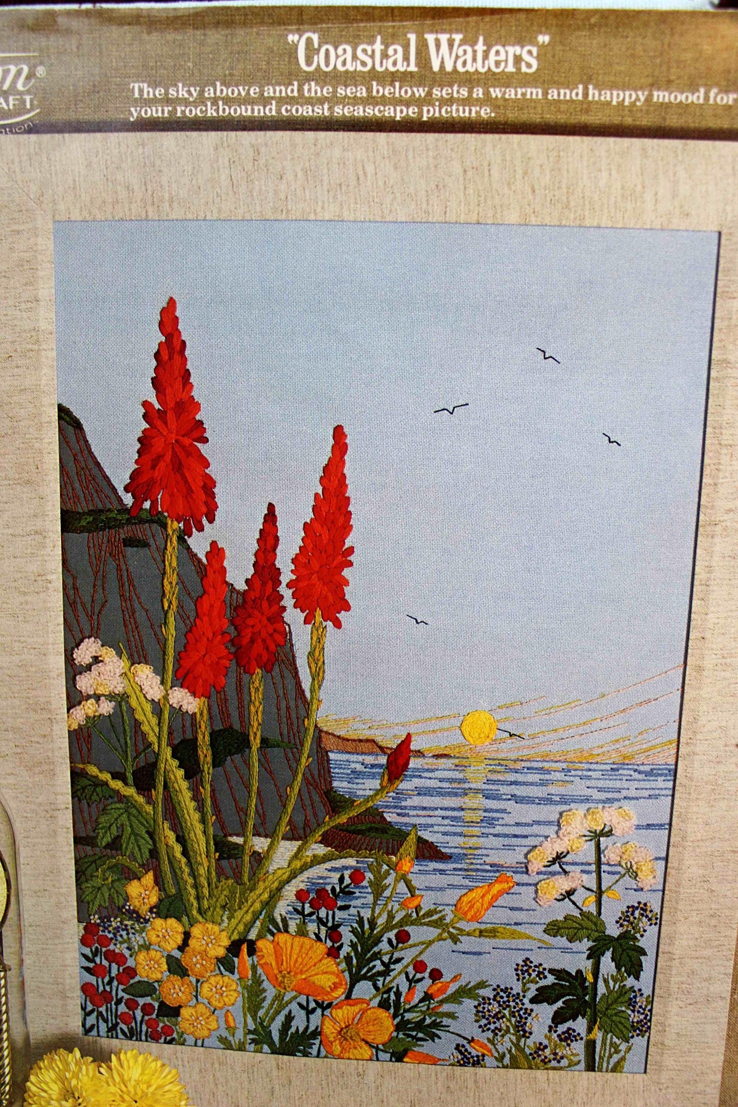 COASTAL WATERS Vintage Paragon Needlecraft Crewel Embroidery Stitchery Kit #0612, Beautiful Seaside Floral Design by Georgia Ball