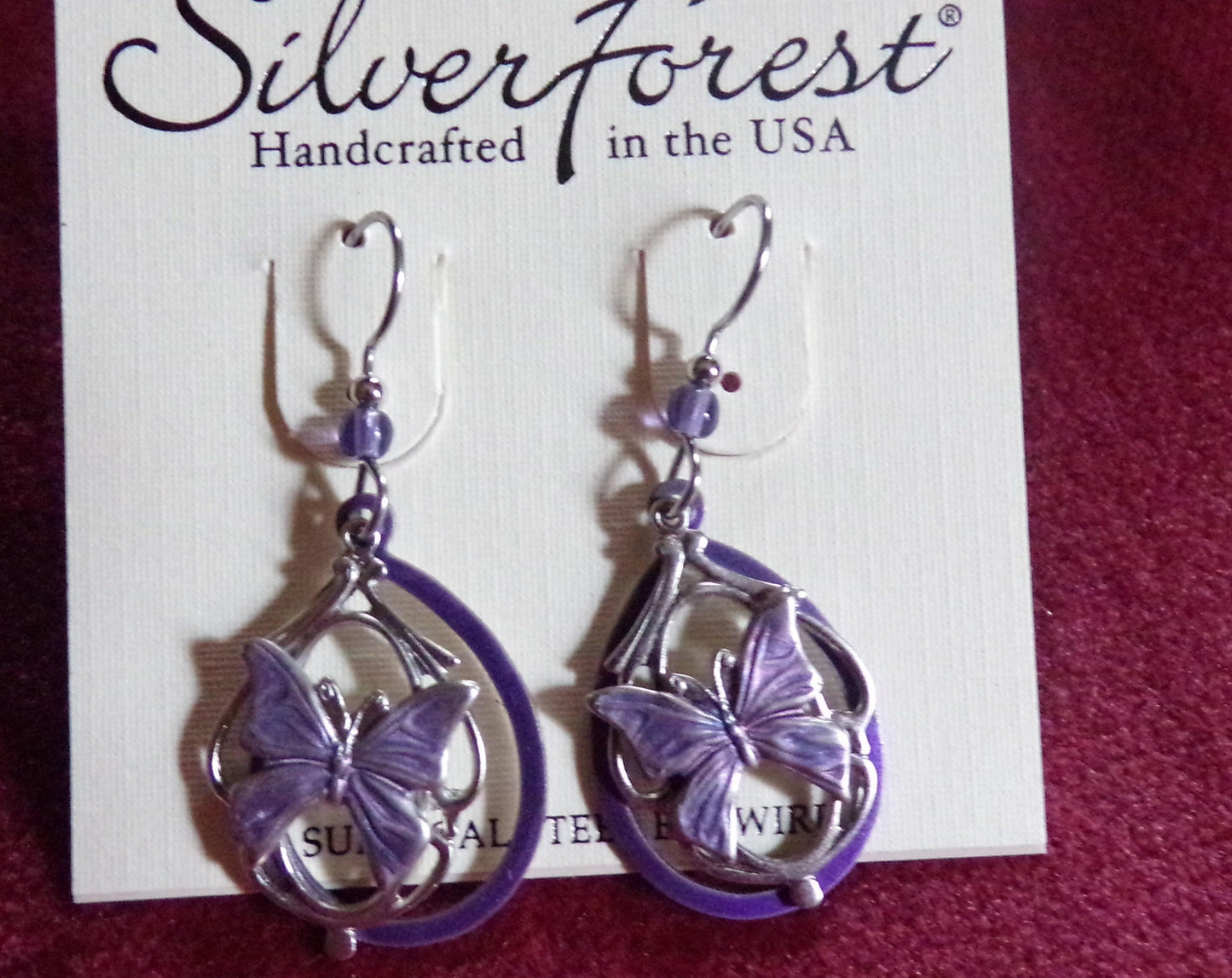 beautiful butterfly earrings, lot of 2 pair butterflies vintage style silver forest dangle pierced earring