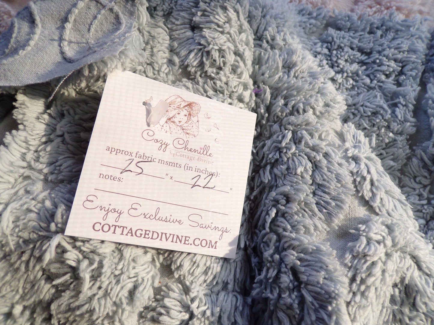 Tranquil Velvety Plush Swirls Vintage Chenille Bedspread Quilt Fabric, 22" x 25" inch Piece; Stardust Blue Curlicues