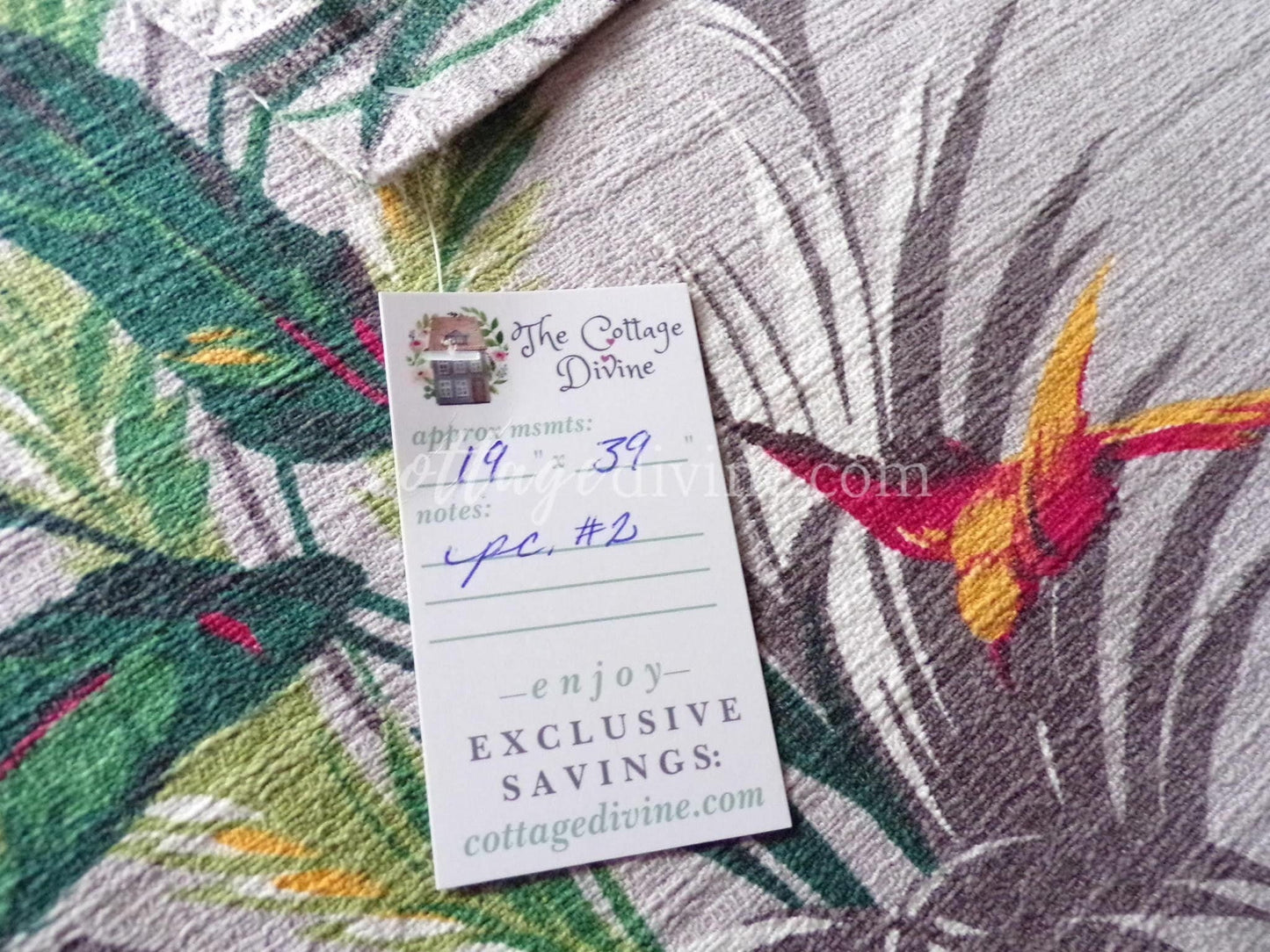 Vintage HUMMINGBIRDS in Flight Barkcloth Fabric Piece, Great Tropical Vibes, 19" x 39" inches, Ideal for DIY Pillows, Wall Art, #2