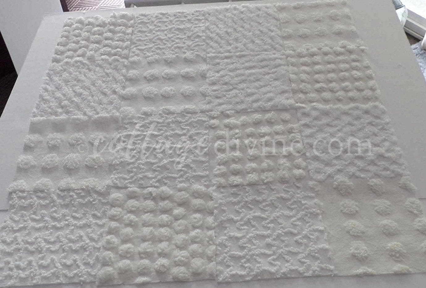 White Chenille Quilt Squares Set, "Serene Snowdrifts" from Vintage Bedspread Fabric, 16 Blocks, 6" inch