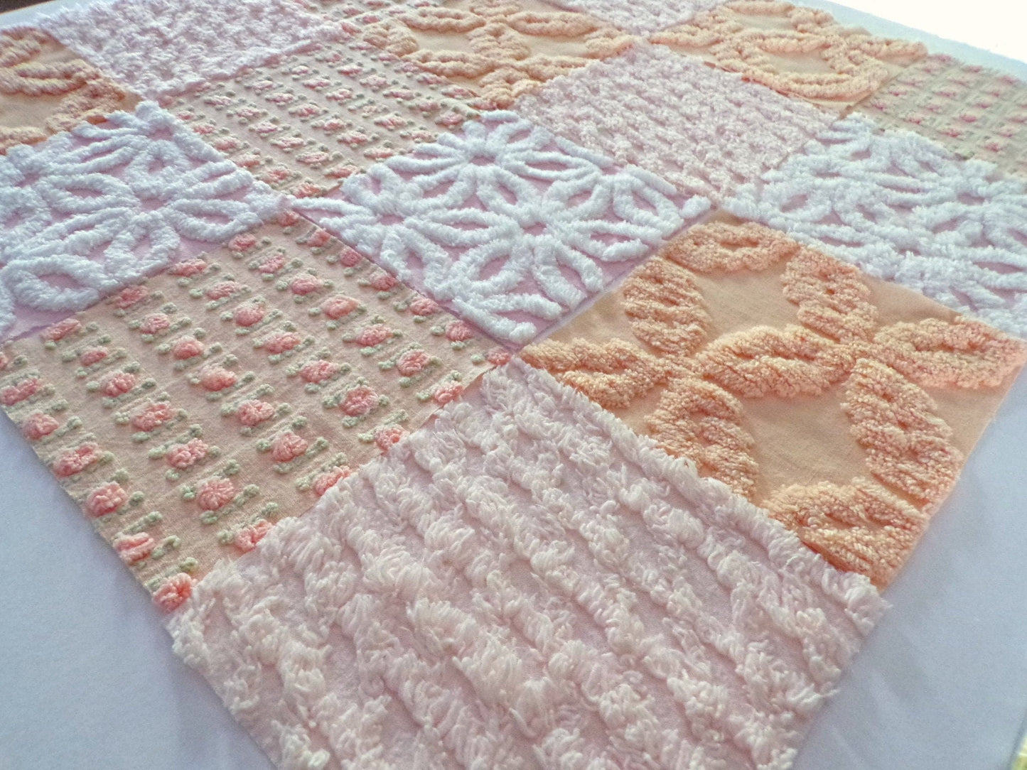 Peach Chenille Fabric Squares Set, "Nostalgia Rose" 16 Vintage Quilt Blocks, 6" inch