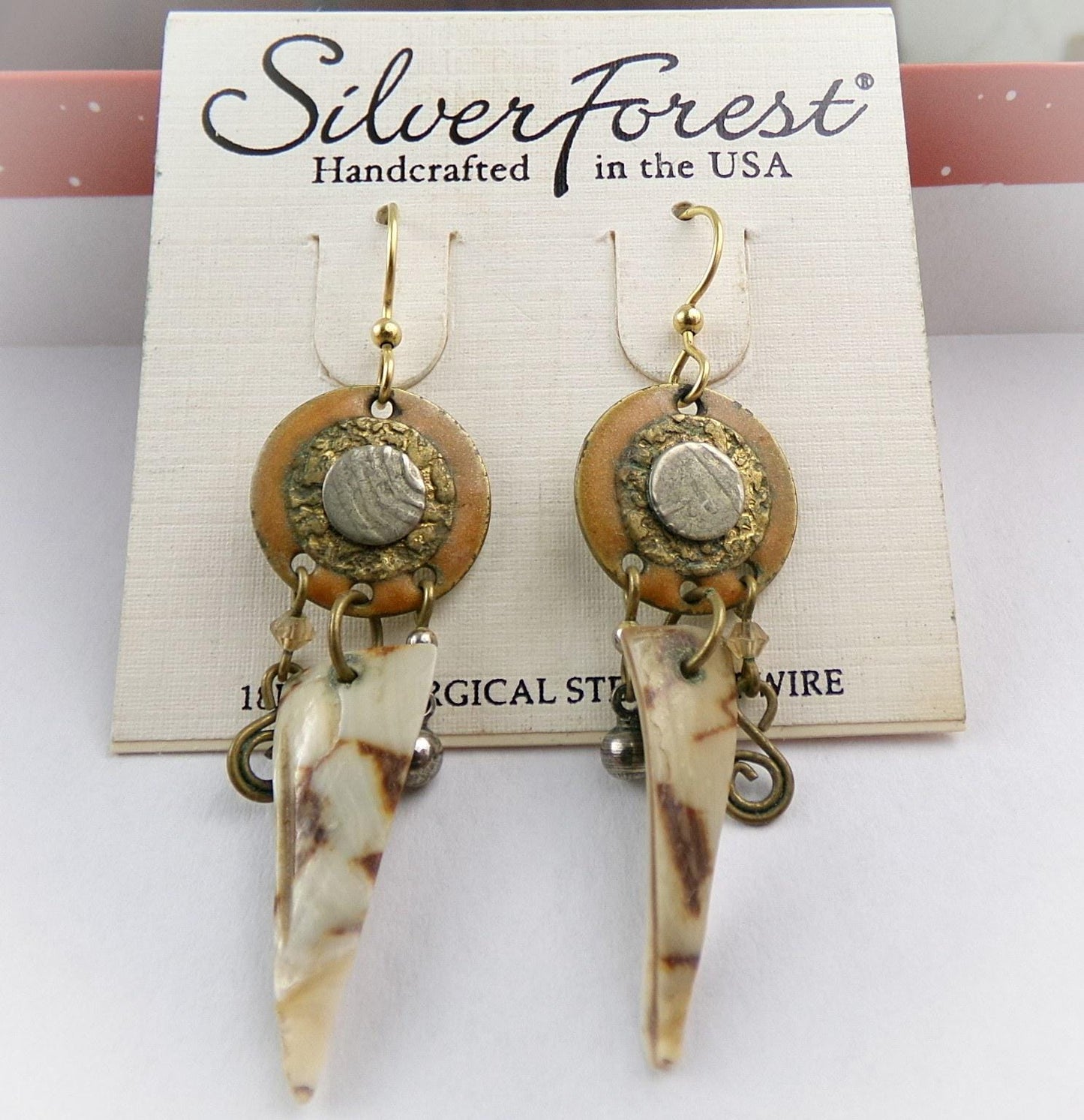 Ethnic Boho Dagger Pierced Dangle Earrings, Vintage Silver Forest Bangle Hippie Design, Artisan Made in USA