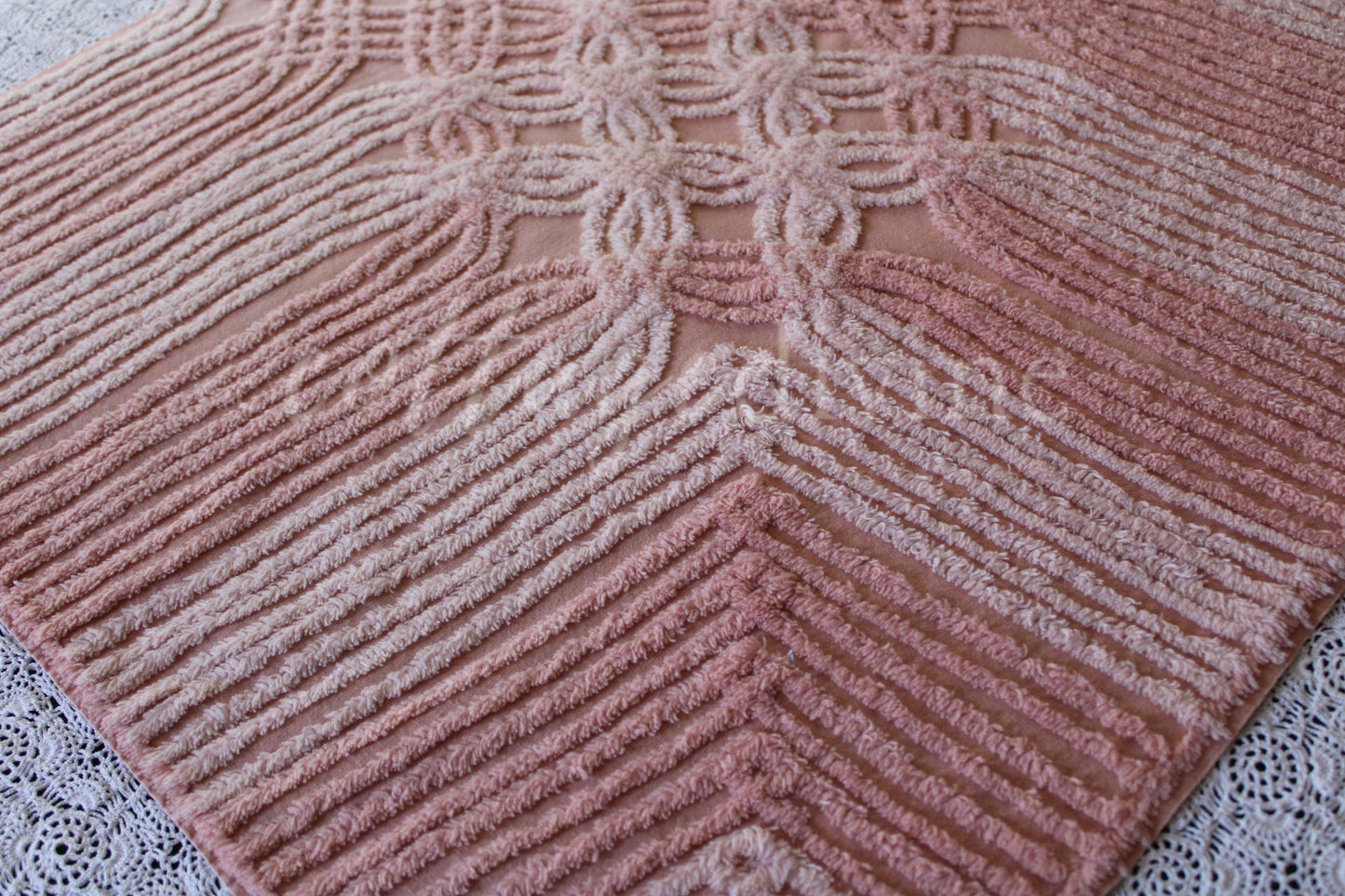 Blush Pink Rosy Vintage Chenille Quilt Fabric, 23" x 24" inch Piece, Pretty for Quilts & Pillows