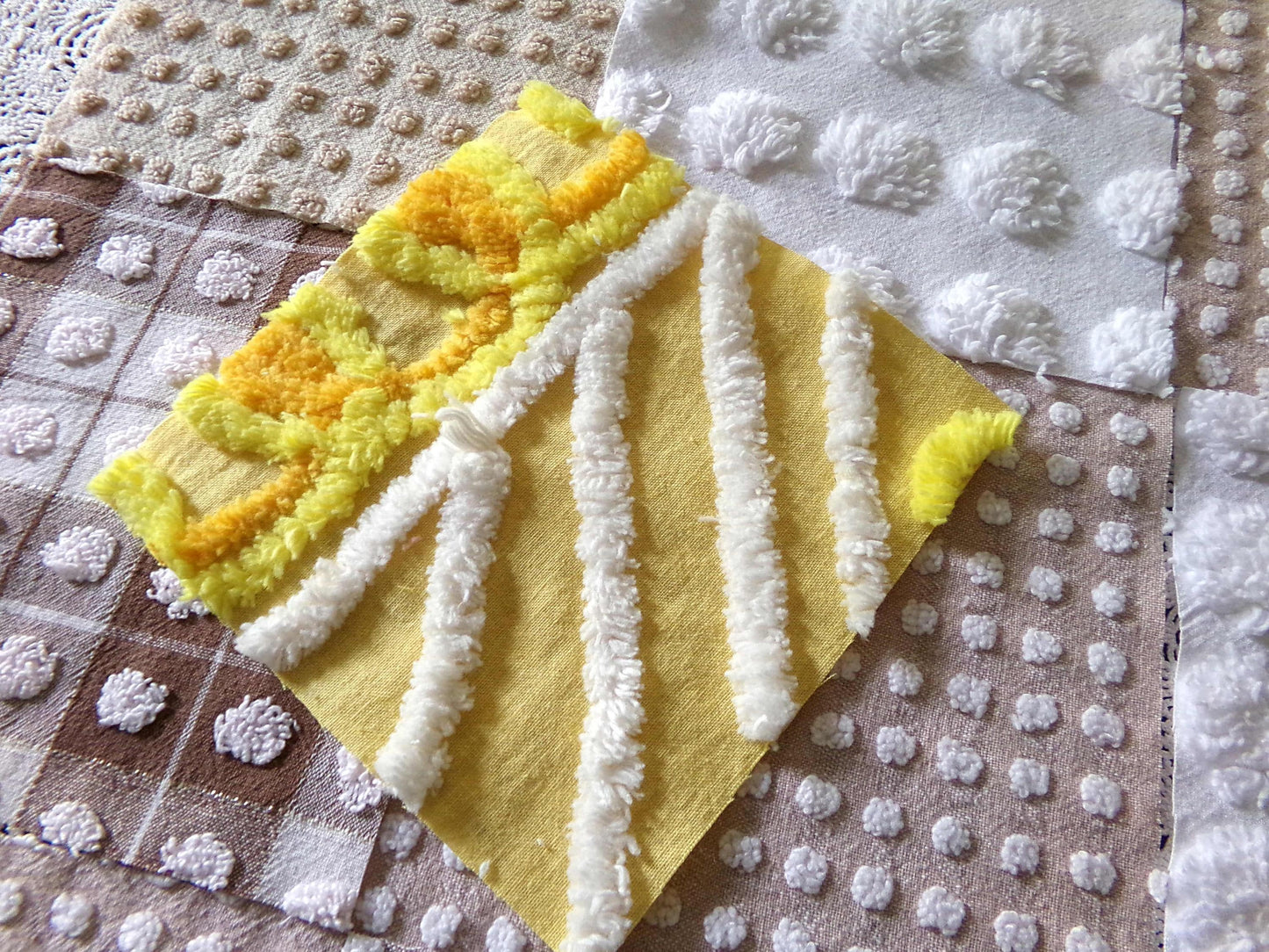 Breakfast Time Novelty Chenille Fabric Squares Set, 16 Vintage Quilt Blocks, 6" x 6" inches each, for Quilting, Sewing, DIY Pillows