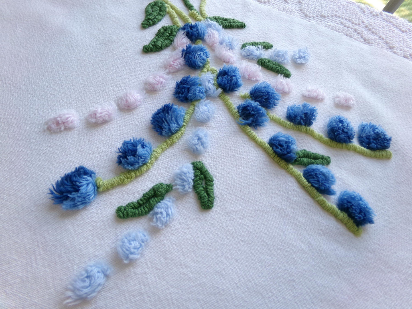 Lupine Flowers Vintage Chenille Fabric, Wideset Scattered Floral Design, 23" x 29" Piece of Cotton Sewing Material for Crafts & Quilting