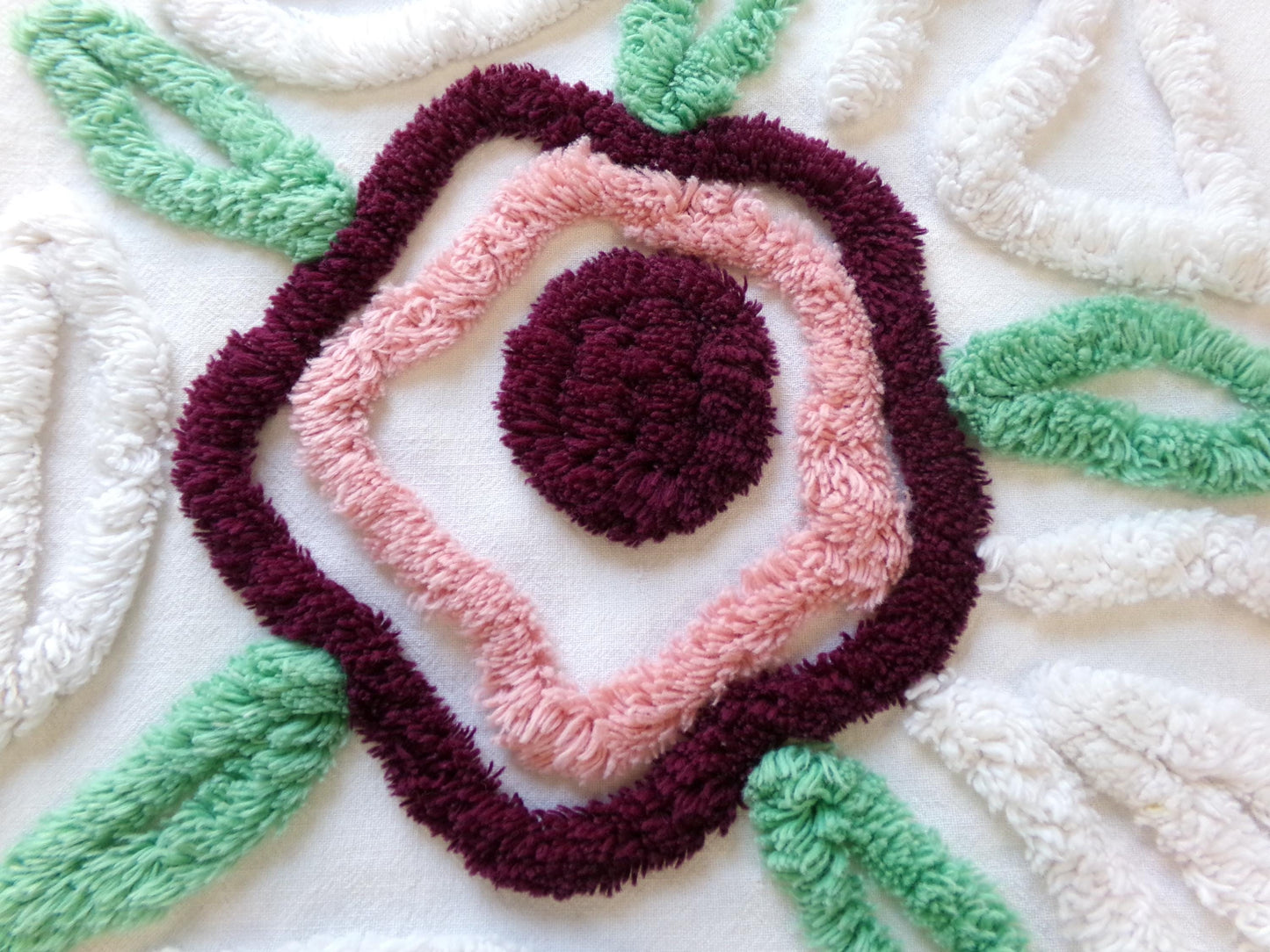 Rose Mauve Vintage Chenille Fabric, 19" x 23" Piece of Radiating Swirl White Cotton Sewing Material Upcycle into Pillows, Quilts