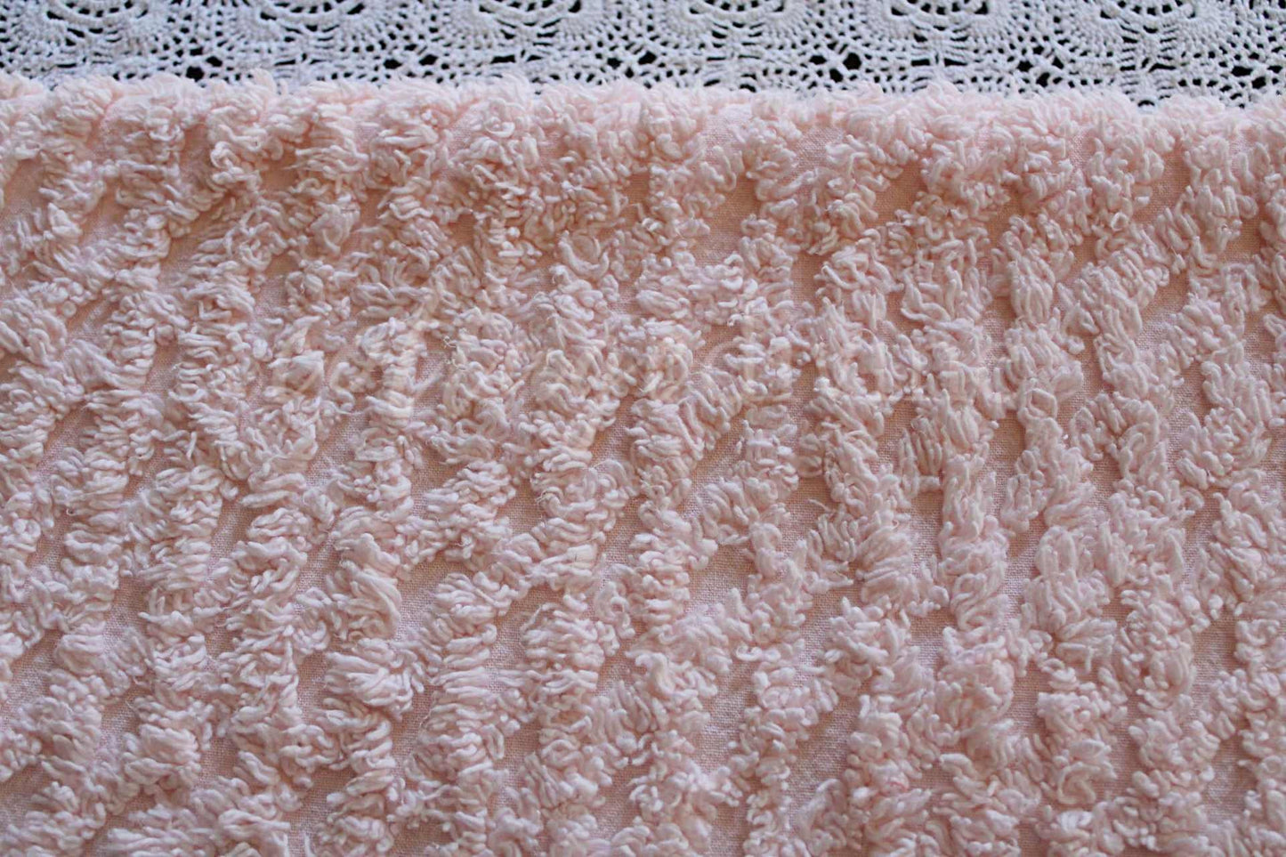 Simple Peach Glow Vintage Style Chenille Fabric, Lattice Geometric Design, 20" x 25" inch piece