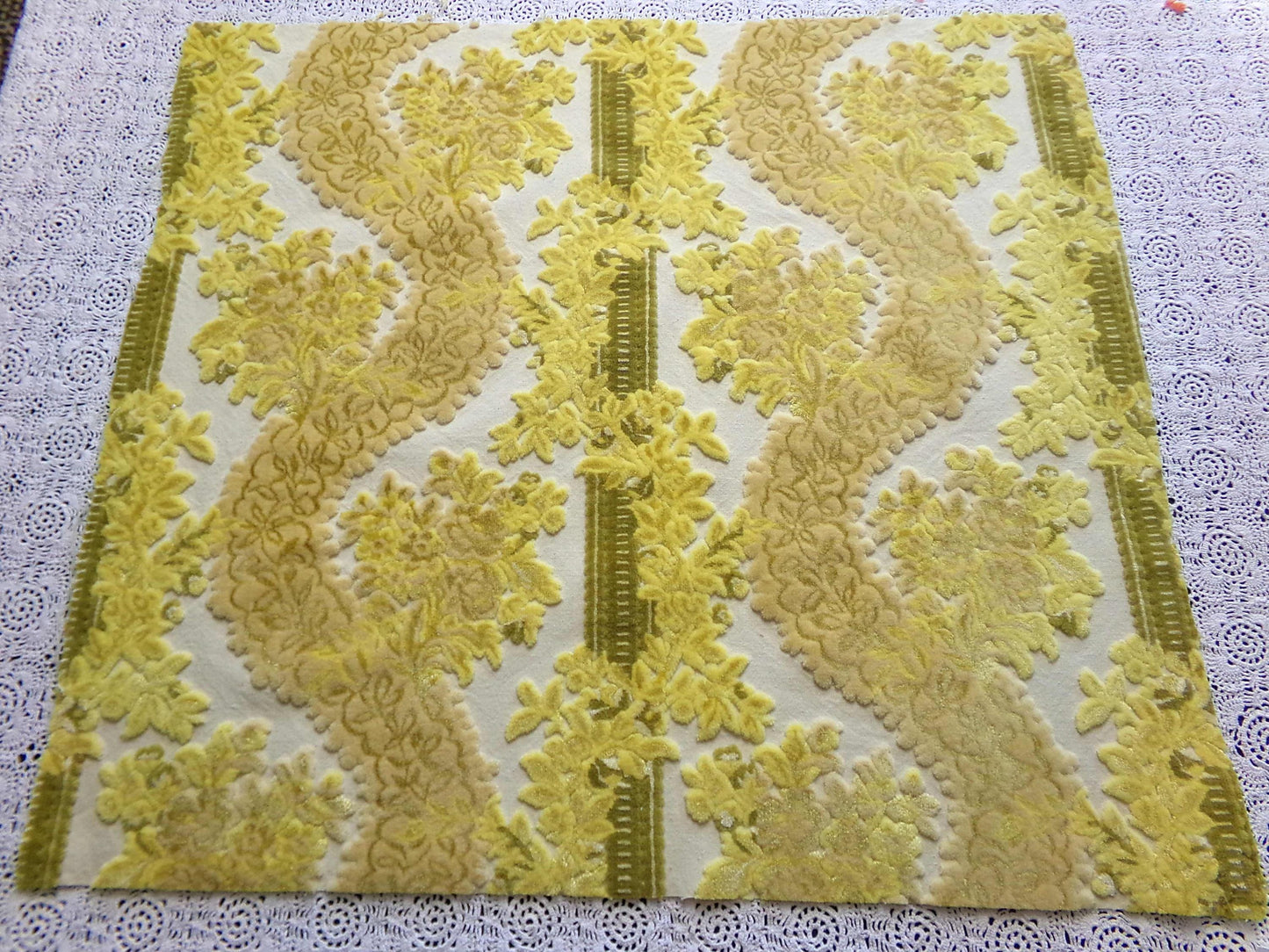 Luxury Cut Velvet Fabric, Bates Vintage Tapestry Chenille Piece, Golden Glow Earthtones, 20" x 22" Inches, Nice in Small Bags, Pillows