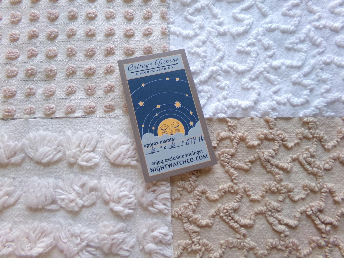 Neutral Modern Mocha & White Chenille Fabric Squares Set, 16 Vintage Quilt Blocks, 6" x 6" inches each, for Quilting, Sewing, DIY Pillows