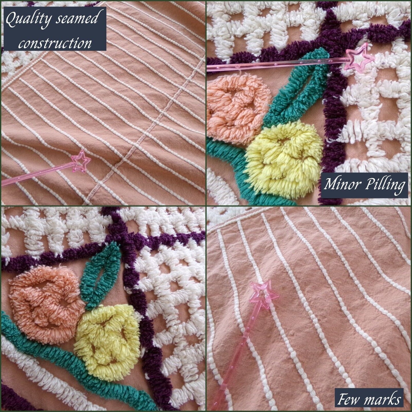 cozy rosettes plush Vintage full size chenille bedspread, quality cotton thick tufts
