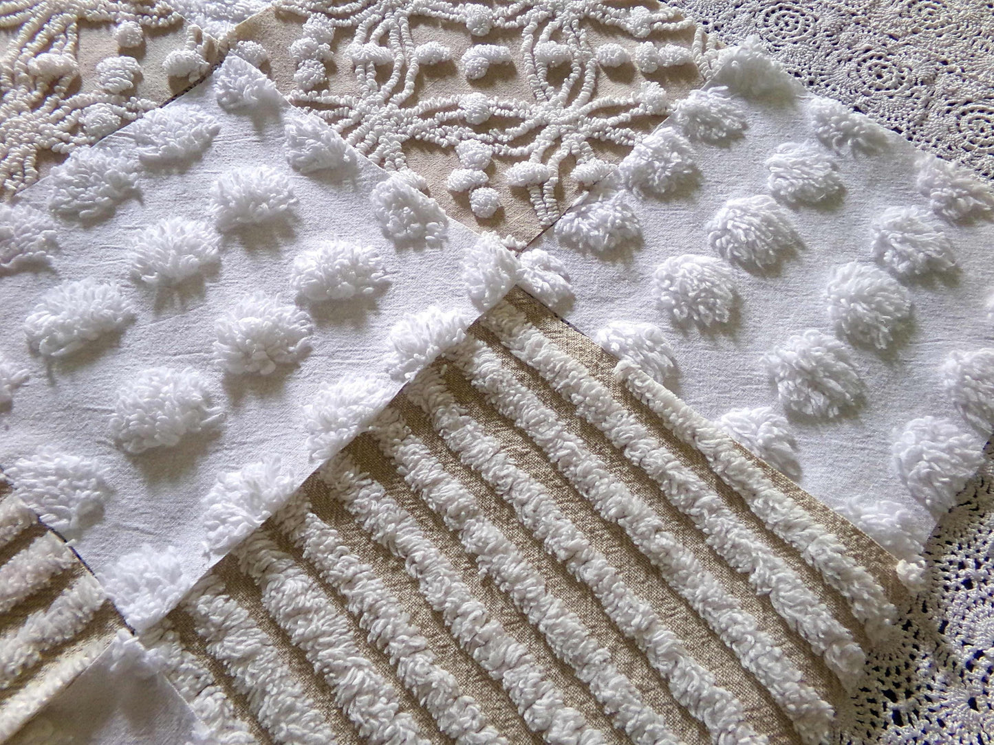 Neutral Modern Mocha & White Chenille Fabric Squares Set, 16 Vintage Quilt Blocks, 6" x 6" inches each, for Quilting, Sewing, DIY Pillows