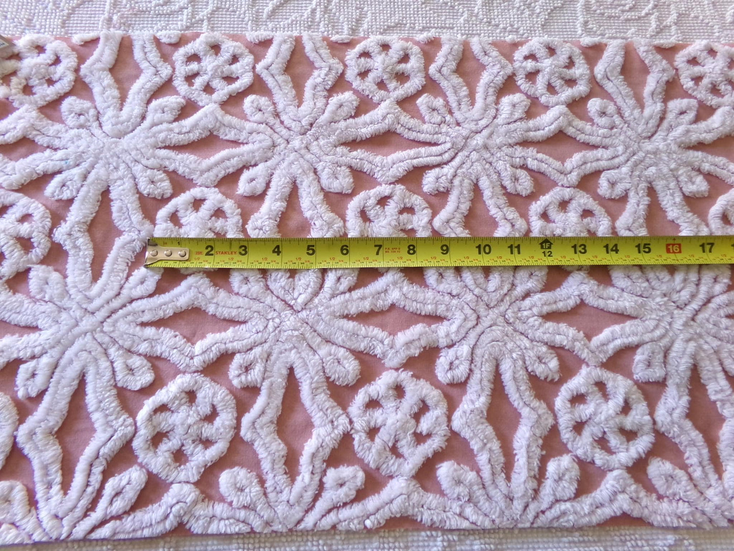 plush snowflake pinwheel vintage chenille fabric, antique sewing material, 15" x 28" inch piece
