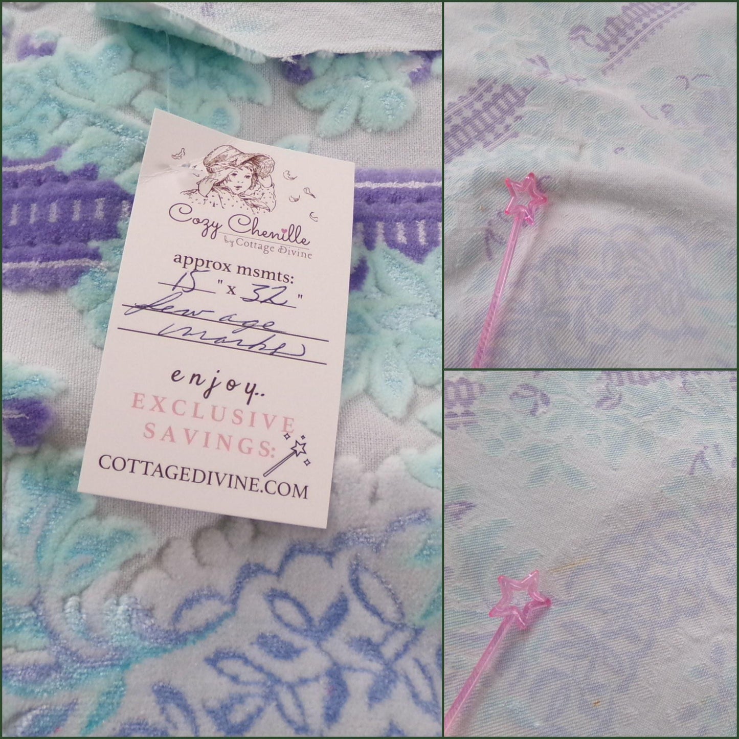 Celestial Shimmer Cut Velvet Fabric, Luxury Bates Vintage Tapestry Chenille Material, 15" x 32" Inch Piece, Lovely in Totes, Bags, Pillows