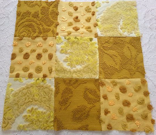 Boho Style Patchwork Vintage Velvet & Chenille Fabric Craft Panel - 16" square perfect for Pillows, Quilting, Wall Hangings