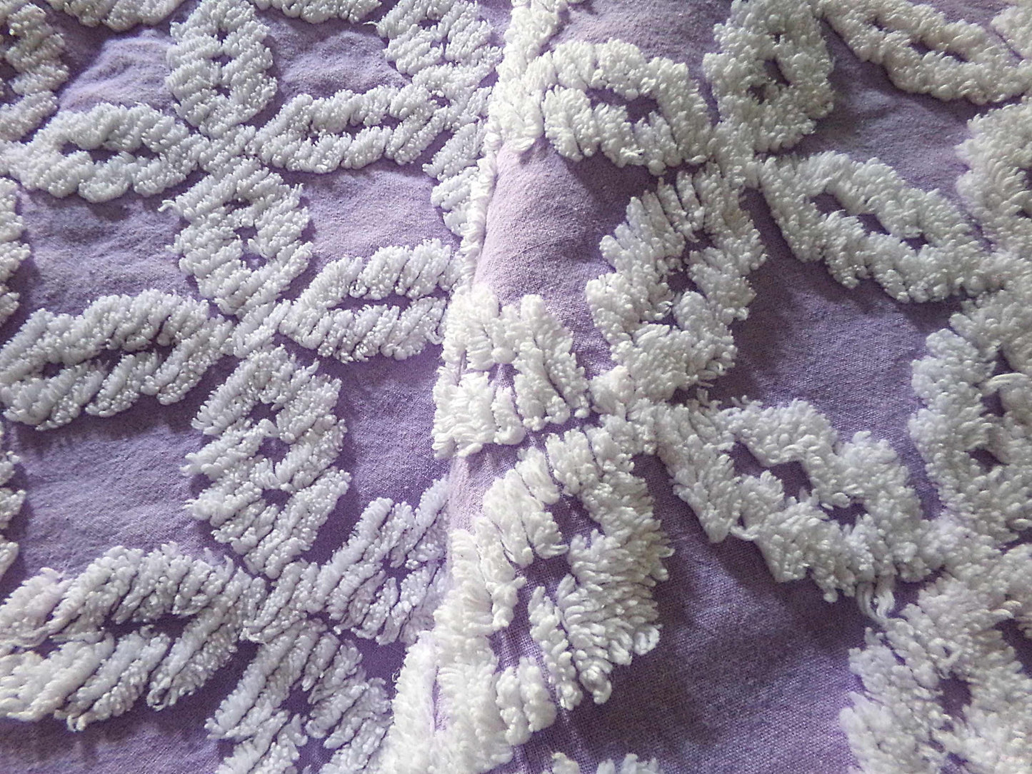 Sculpted Lavender Petals Vintage Cotton Chenille Fabric, Geometric Floral Design, 20" x 24" inch Piece, Lovely in Springtime Quilts, Pillows