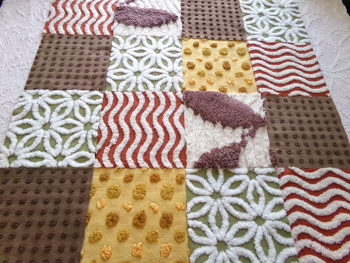 earthtones 6" chenille squares, "autumn winds" set of 16 craft quilt blocks cut in warm boho fall colors for patchwork projects, rag quilts