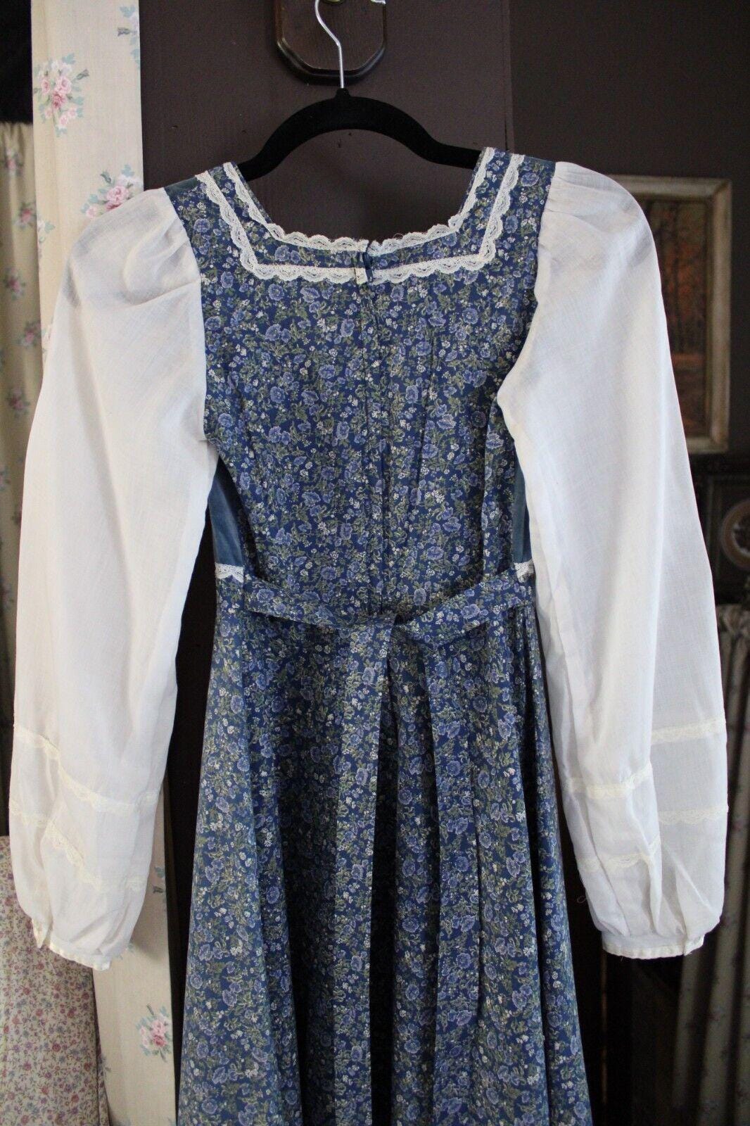 Vintage Gunne Sax Prairie Dress, Morning Glory Velvet Corset, Maxi Gown, SUPER SMALL